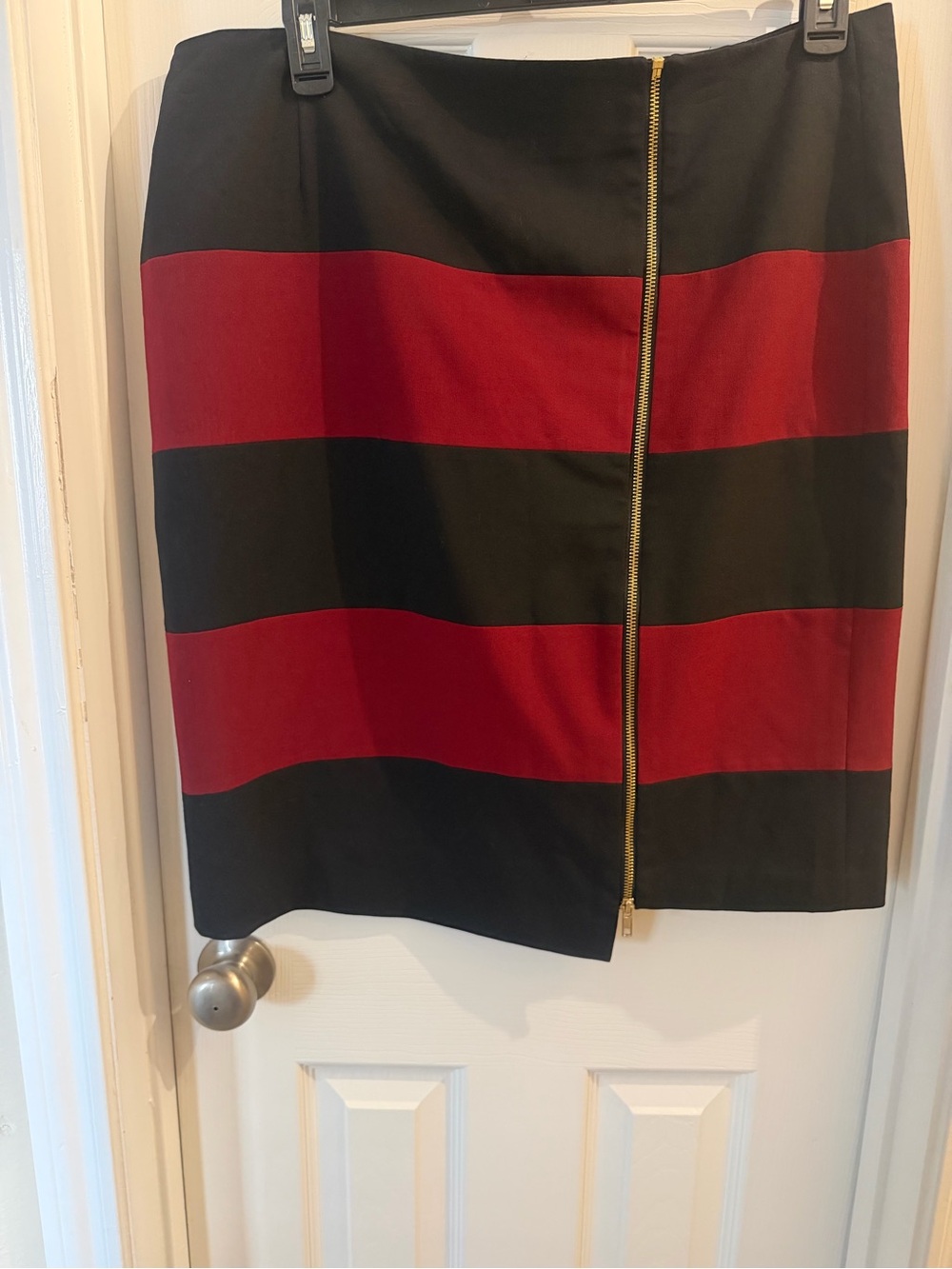 Nine West Black and Red Striped Pencil Skirt with Gold Zip